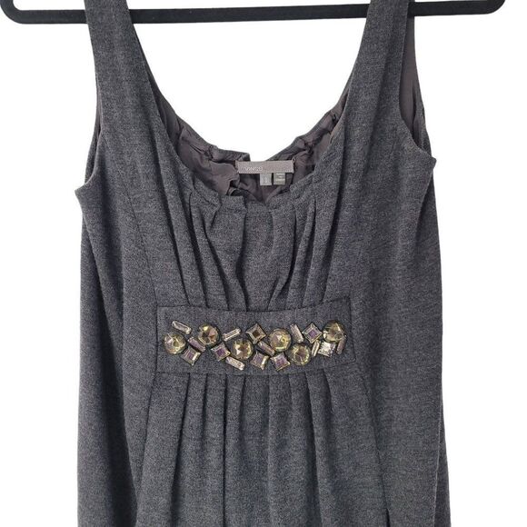 Vince Gray Dress Womens Size Small Wool Sleeveless Rhinestones Pockets - Picture 3 of 7